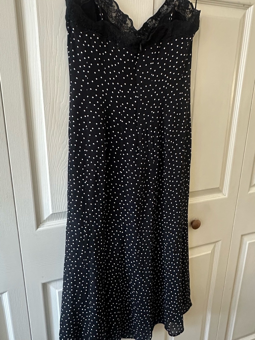 Reformation Black with White Polka Dots Lace-Trim Midi Slip Dress w/Split Sz 4 - Picture 15 of 15